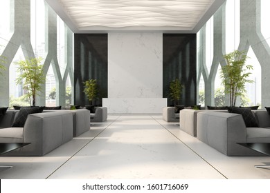 Interior Of Hotel And Spa Reception 3D Illustration