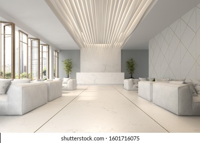 Interior Of Hotel And Spa Reception 3D Illustration