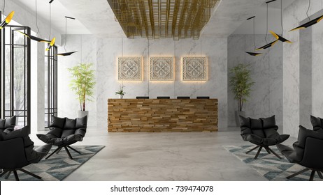 Interior Of A Hotel Spa Reception 3D Illustration