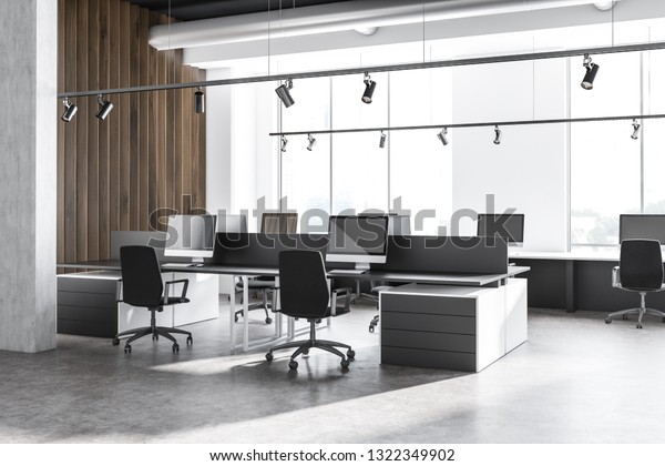 Interior Industrial Style Office White Wooden Stock Illustration