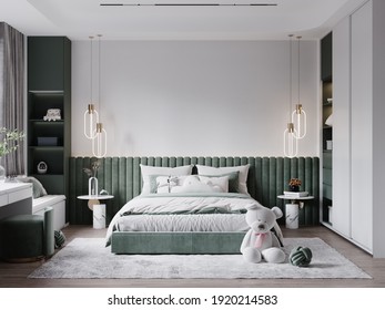 Interior Kids Bedroom Wallpaper Mockup - 3d Rendering, 3d Illustration
