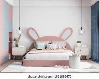 Interior Kids Bedroom Wallpaper Mockup - 3d Rendering, 3d Illustration