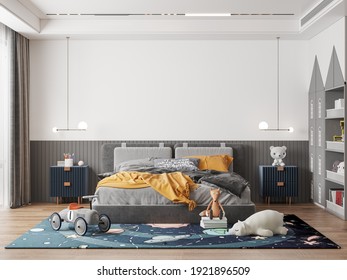 Interior Kids Bedroom Wallpaper Mockup - 3d Rendering, 3d Illustration