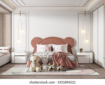 Interior Kids Bedroom Wallpaper Mockup - 3d Rendering, 3d Illustration