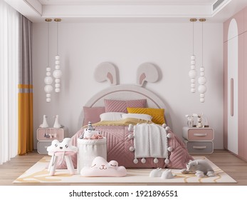 Interior Kids Bedroom Wallpaper Mockup - 3d Rendering, 3d Illustration