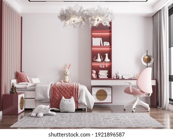 Interior Kids Bedroom Wallpaper Mockup - 3d Rendering, 3d Illustration