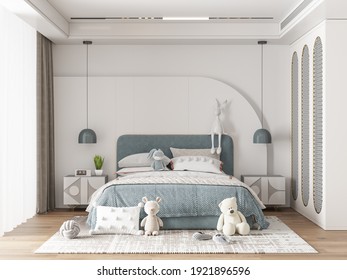 Interior Kids Bedroom Wallpaper Mockup - 3d Rendering, 3d Illustration