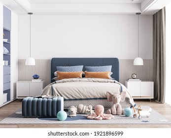 Interior Kids Bedroom Wallpaper Mockup - 3d Rendering, 3d Illustration