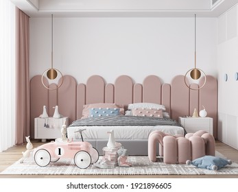 Interior Kids Bedroom Wallpaper Mockup - 3d Rendering, 3d Illustration