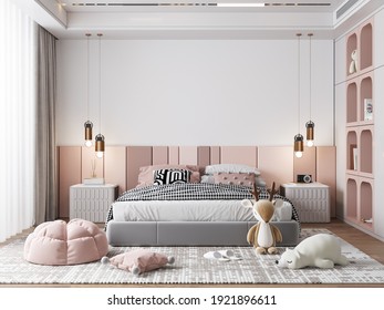 Interior Kids Bedroom Wallpaper Mockup - 3d Rendering, 3d Illustration