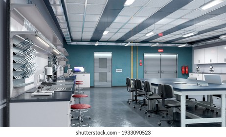 Interior Of Laboratory Workplace. 3d Illustration