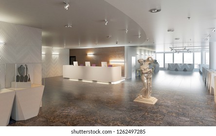 Interior Of A Large Jewelry Store With Jewelry Showcases, 3d Illustration