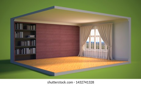 interior with large window. 3d illustration