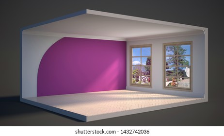 interior with large window. 3d illustration