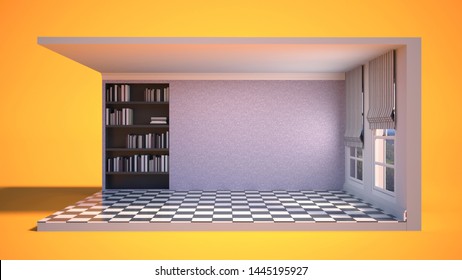 interior with large window. 3d illustration