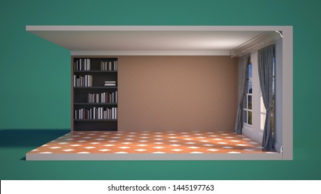 interior with large window. 3d illustration