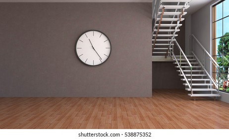 interior with large window. 3d illustration.