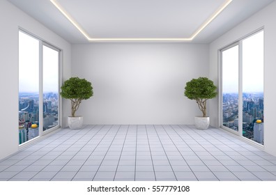 interior with large window. 3d illustration.