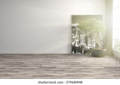 interior with large window. 3d illustration