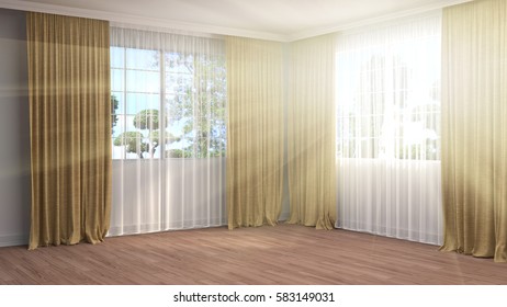interior with large window. 3d illustration - Powered by Shutterstock - Get 15% off with code: PIKWIZARD15