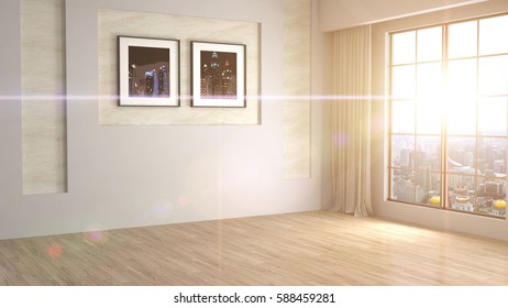 interior with large window. 3d illustration