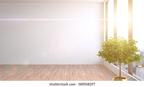 interior with large window. 3d illustration