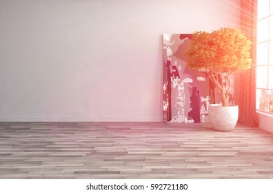interior with large window. 3d illustration