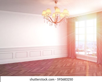 interior with large window. 3d illustration