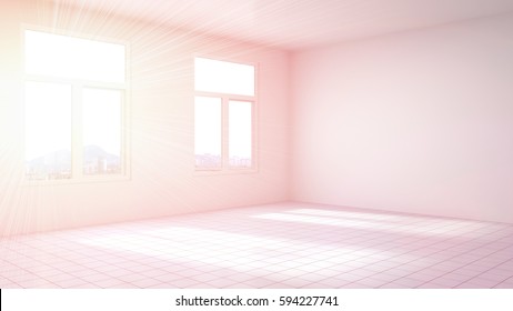 interior with large window. 3d illustration
