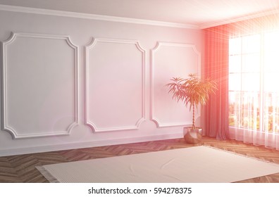 interior with large window. 3d illustration