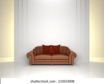 Interior, Leather Sofa Against A White Wall