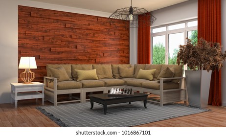Interior living room. 3d illustration - Shutterstock ID 1016867101