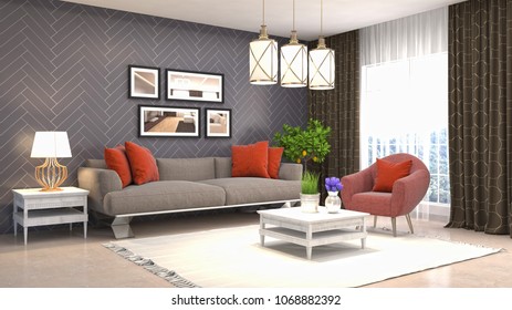 Patterned Carpet Pink Blue Living Room Stock Photo 1040488600 