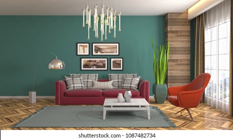 Stylish Emerald Green Grey Living Room Stock Photo (Edit Now) 1606195531