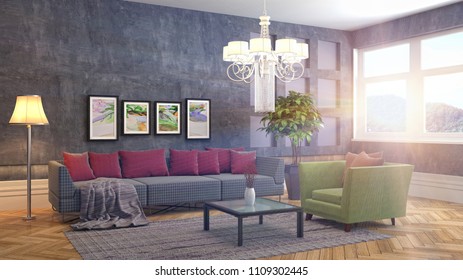 Interior living room. 3d illustration - Shutterstock ID 1109302445