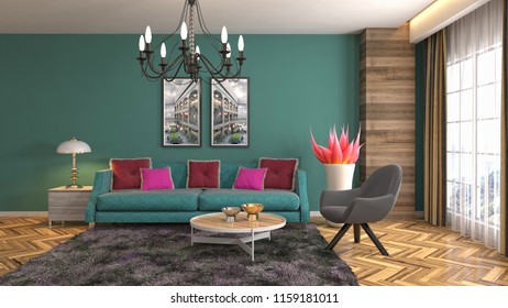 Interior of the living room. 3D illustration - Shutterstock ID 1159181011