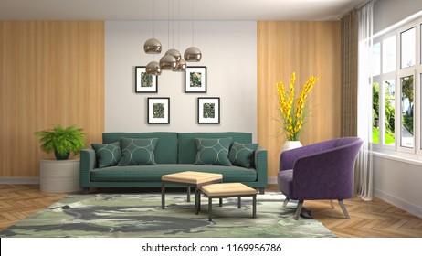 Patterned Carpet Pink Blue Living Room Stock Photo 1040488600 