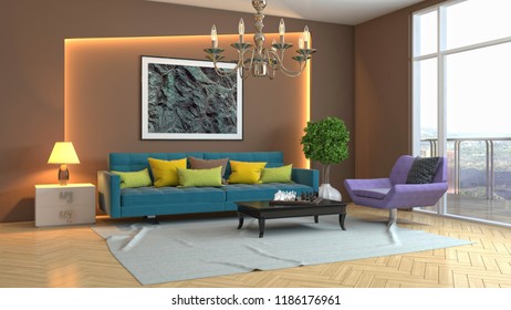 Patterned Carpet Pink Blue Living Room Stock Photo 1040488600 ...