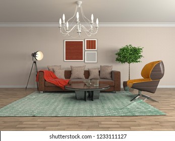 Interior of the living room. 3D illustration - Shutterstock ID 1233111127