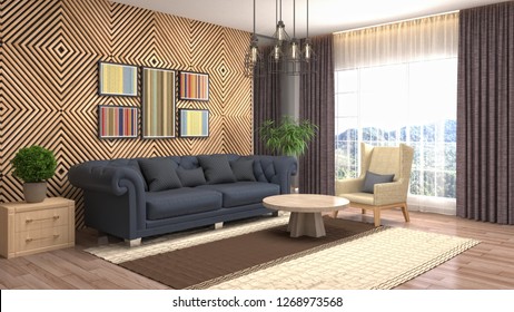 Interior of the living room. 3D illustration - Shutterstock ID 1268973568
