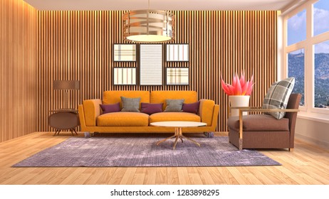 Interior of the living room. 3D illustration - Shutterstock ID 1283898295