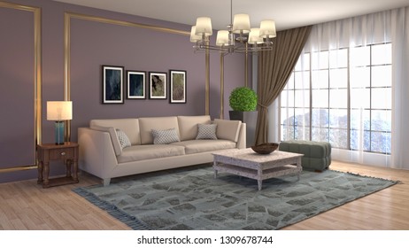 Interior of the living room. 3D illustration - Shutterstock ID 1309678744