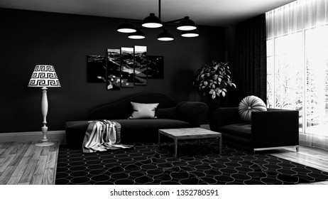 Interior of the living room. 3D illustration - Shutterstock ID 1352780591