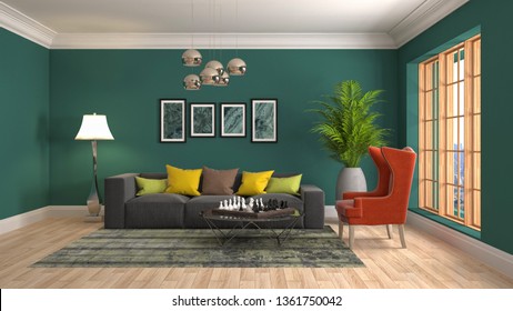 Interior of the living room. 3D illustration