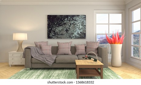 Interior Living Room 3d Illustration Stock Illustration 1368618332 ...