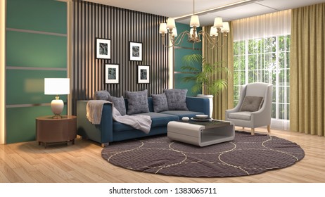 Interior of the living room. 3D illustration - Shutterstock ID 1383065711