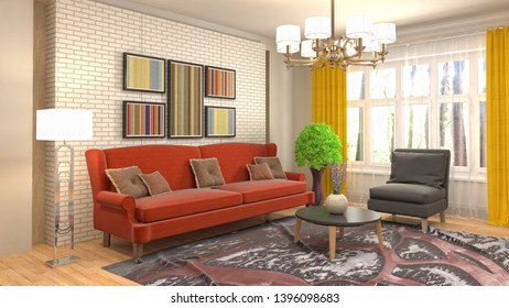 Interior of the living room. 3D illustration - Shutterstock ID 1396098683