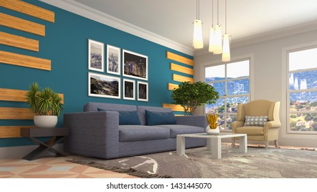 Interior Living Room 3d Illustration Stock Illustration 1431445070 ...