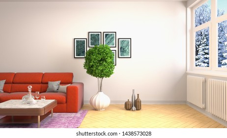 Interior of the living room. 3D illustration. - Shutterstock ID 1438573028