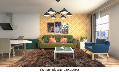 Interior of the living room. 3D illustration.